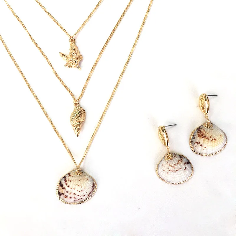

New Bohemian Three Layers Of Shell Pendant Necklace Natural Shell Gold Cowrie Women Cowry Seashell Necklace Jewelry Wedding 2019