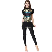 Мусульманский короткий рукав печать ванный комплект для женщин из 2 частей купальники с защитой против ультрафиолета анти-воздействия женское мусульманское платье Zwemkleding Большие размеры, S-3XL