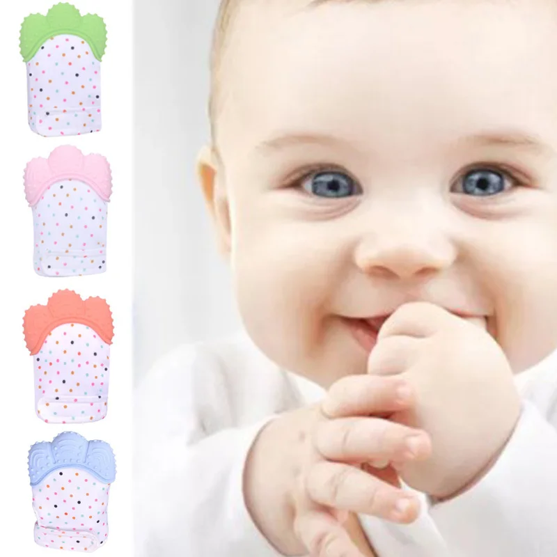 

Baby Teething Mitten Glove Teether Silicone Self Soothing Sound Thumb Teeth Grinding Soft Mitts Gloves Scratch Mittens Toy Gifts