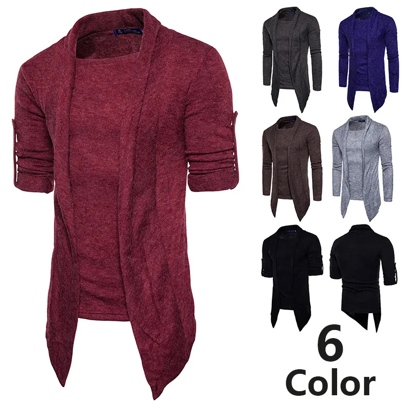 2018New британский стиль моды бренд мужской сплошной цвет поддельные два свитера Размер S-2XL Пуловеры Мужская одежда