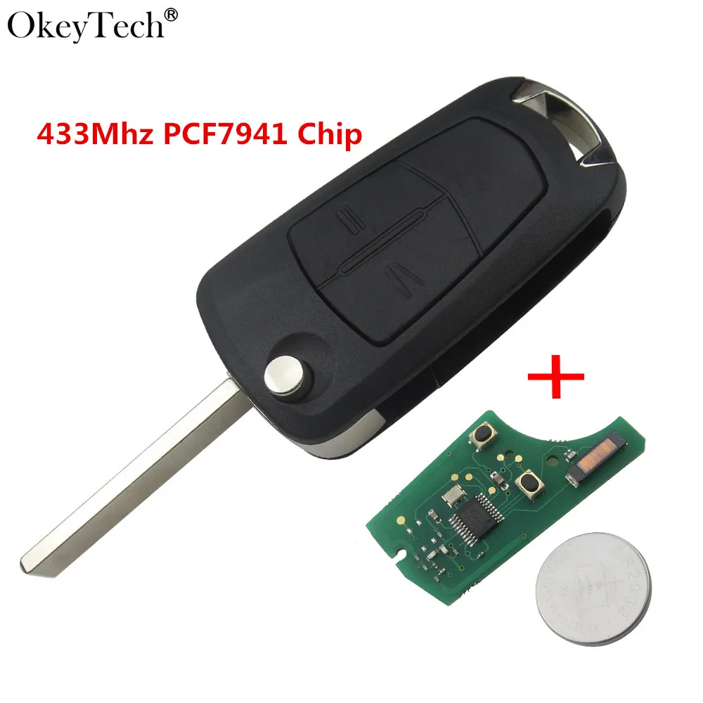 

Okeytech 2 Buttons Flip Folding Remote Car Key 433Mhz PCF7946/PCF7941 Chip For Vauxhall Opel Corsa Astra Vectra Signum