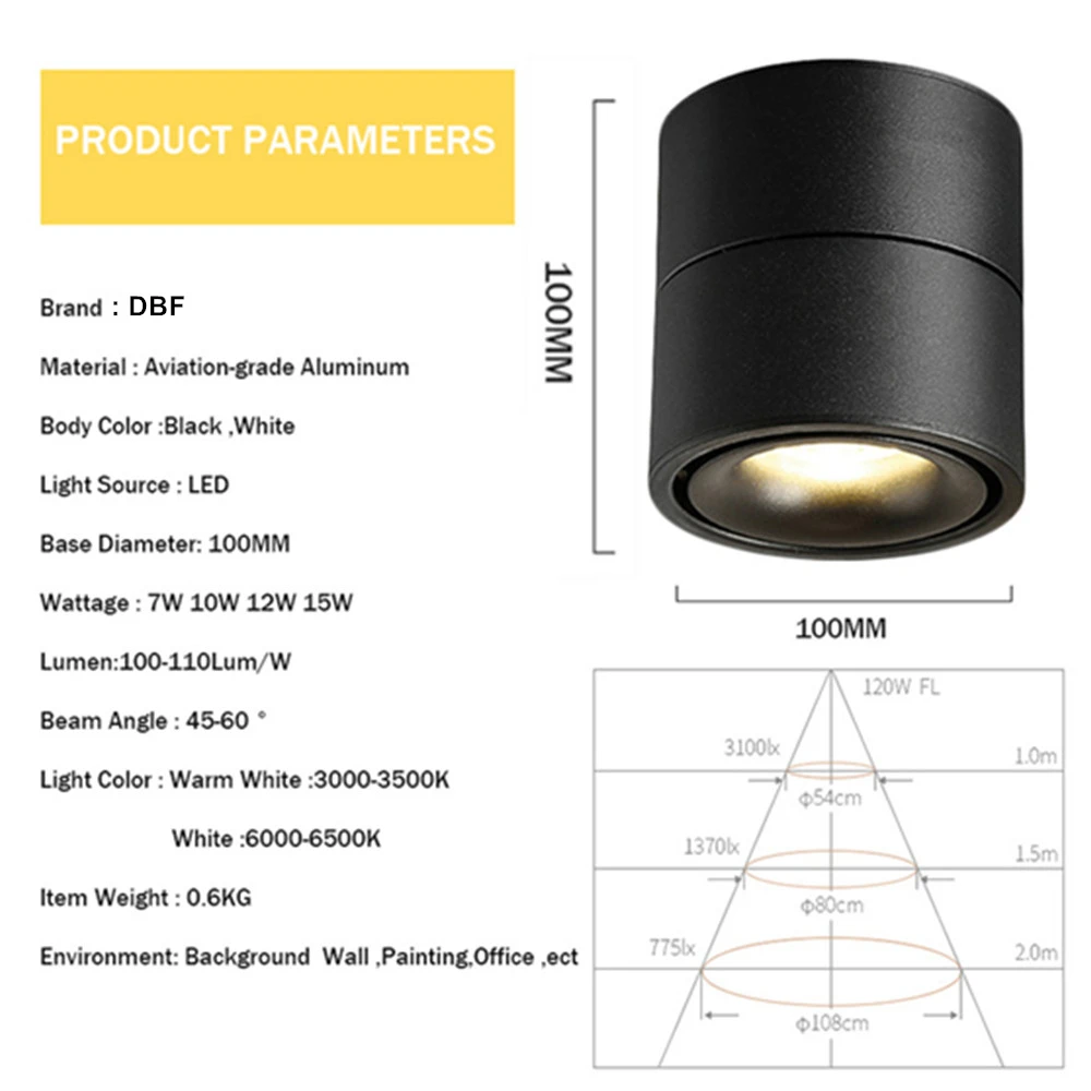 Kaufen [DBF] Faltbare LED Oberfläche Montiert Downlight 360 Grad Drehbare 7 W 10 W 12 W 15 W LED decke Spot Lampe AC85 265V Innen Beleuchtung