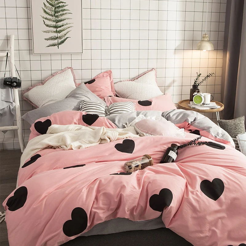 

TUTUBIRD-red heart shaped print bedding set bedlinen 100% cotton palm trees leaf cartoon duvet cover bedclothes pillowcases