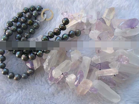 

huij 003074 2rows amethyst quartz freshwater pearl 18.5-20" necklace