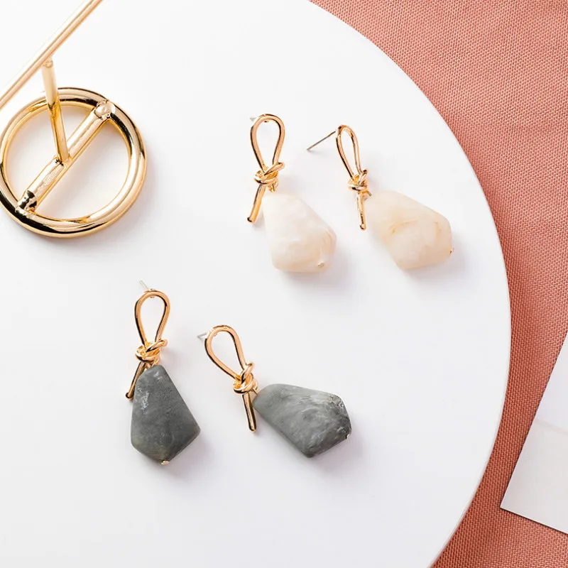 

Natural Gray White Stone Earrings High Quality Minimalist Earrings For Women Geometry Wedding Dangle Earring Party Jewelry Gifts