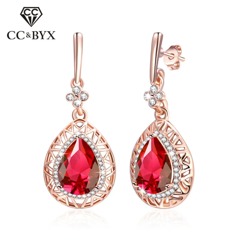 

CC Eardrop Earrings For Women Red Water Drop Silver Needle Cubic Zirconia Luxury Jewelry Wedding Brincos Pendients Mujer CCE317