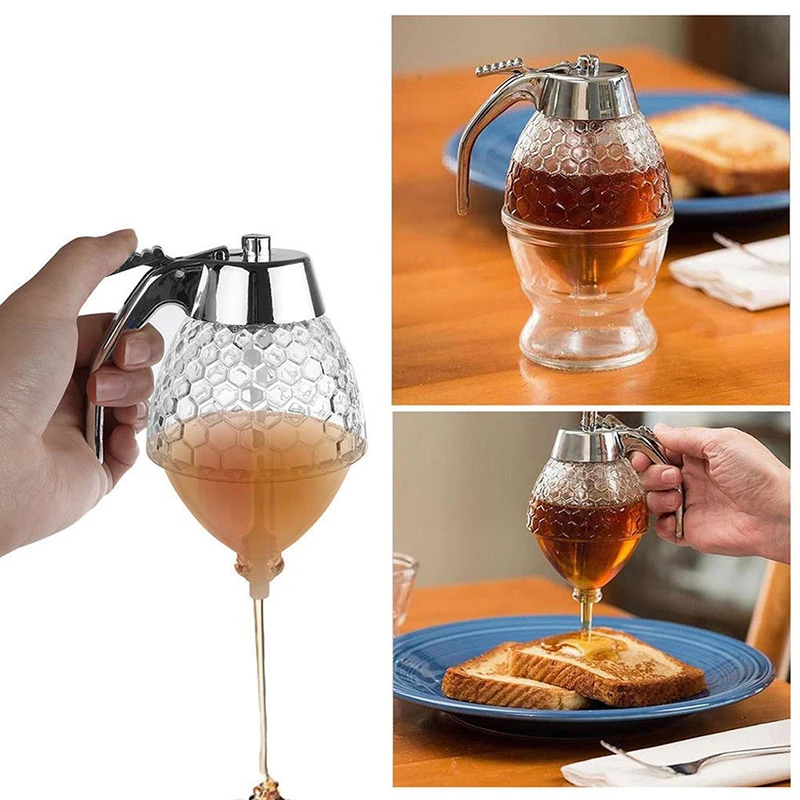

200mL Transparent Honey Syrup Fruit Juice Dispenser Kitchen Holder Pot Container