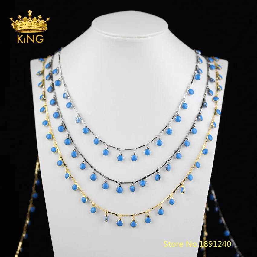 

5Meters Enamel Beaded Chains Fine Jewelry,Blue Enamel Wire Wrapped Round Coin Charms Lampwork Glass Beads Chains Findings HX203