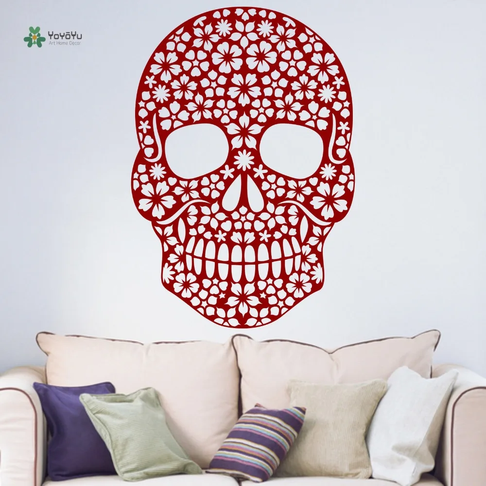 

YOYOYU Wall Decal Vinyl Removeable Room Decoration Skull Floral Sugar Candy Day of the Dead Halloween Wall Sticker YO133