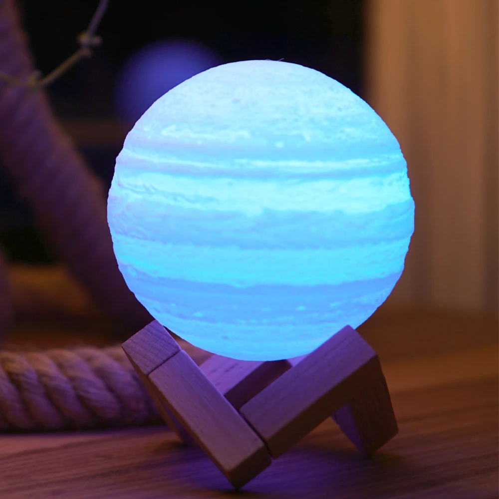 

New Jupiter Night Light 3D Print USB LED Creative Lamp Bulb Rechargeable Touch Remote Multicolor Christmas Gift Warm Home Decor
