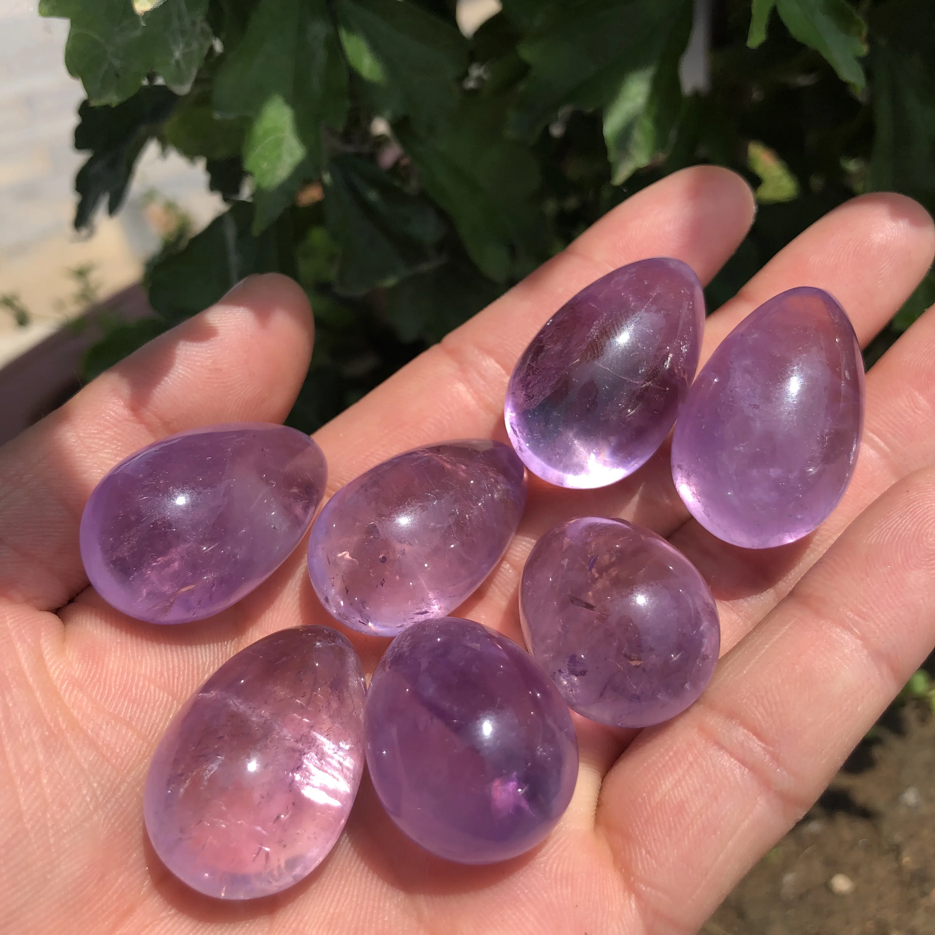 

7pcs Chinese rose natural four open Chinese rose egg-shaped magic crystal amethyst gem
