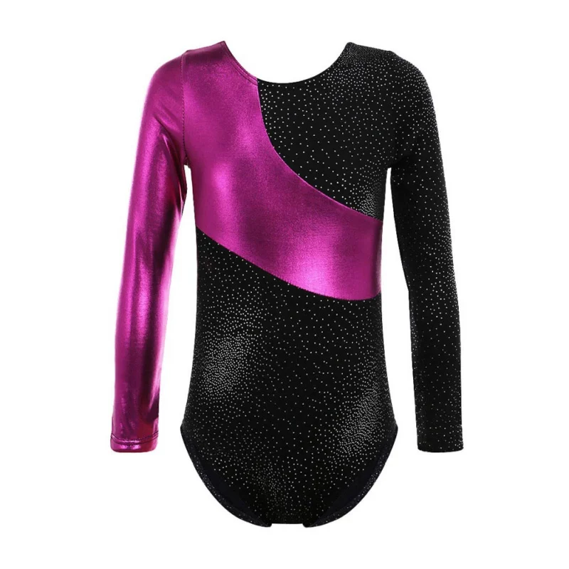 

Girl Practice Dance Clothing Long-sleeved Laser Color Highlights Spell Color Bodysuit Ballet Gym Clothes