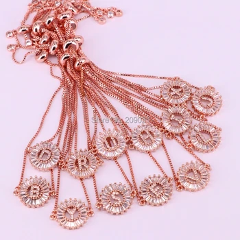 

10Pcs Rose Gold Color Round Metal Copper Micro Pave CZ 26 Alphabet Letter Connector Bracelet Fashion Jewlery