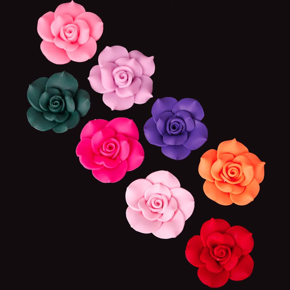 

2pcs/lot Rose Polymer Fimo Clay Spacer Charm Beads 40mm DIY Bracelet Jewelry Decoration Handmade Making Materials Pick 8 Colors