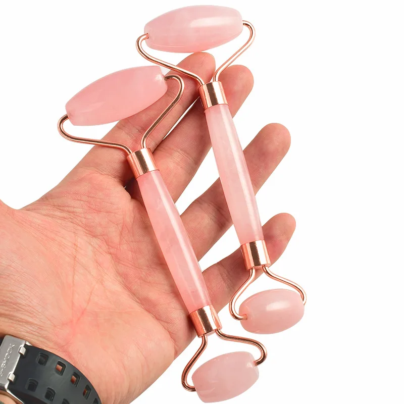 Rose Quartz Jade Roller for Face - 100% Natural Rose Quartz Stone Massager Anti Aging Facial Therapy