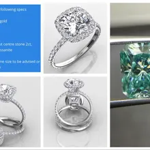 green blue Cushion cut Moissanite centre stone 2ct Moissanite Engagement Ring in 10k white gold