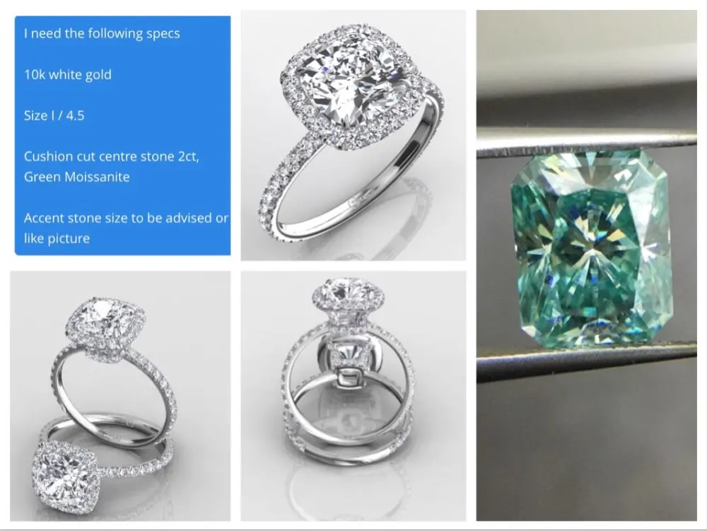 Зеленая синяя Подушка разрезанный Муассанит центр Камень 2ct обручальное кольцо из белого золота 10 к Зеленая синяя Подушка разрезанный Муассанит центр Камень 2ct обручальное кольцо из белого золота 10 к