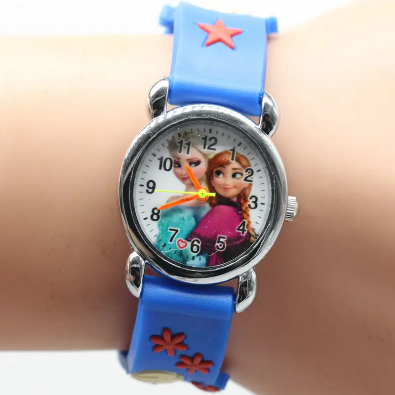Infantil Reloj Принцесса Эльза Анна мультфильм часы 3D Для детей Кварцевые наручные часы - Цвет: Синий
