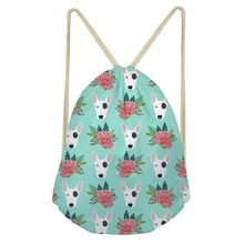 ThiKin Bull Terrier Flower Pattern Drawstring Bag for School Girls Women Softback Funny BackPack Bag Mochila Feminina Bags