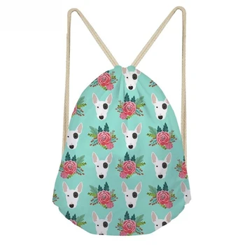 

ThiKin Bull Terrier Flower Pattern Drawstring Bag for School Girls Women Softback Funny BackPack Bag Mochila Feminina Bags