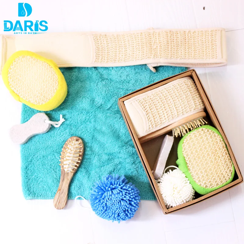 DARIS 5pcs Shower Sponge Cleaning Sponge BathroomPuffs Rubbing Bath Towel gift box Bubble Bath