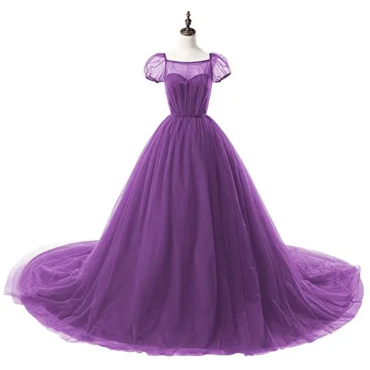 ANGELSBRIDEP Sheer средства ухода за кожей шеи Quinceanera платье тюль с короткими рукавами корсет Назад сладкий 16 Vestido дебютантка платья Fromal бальное - Цвет: Light Purple