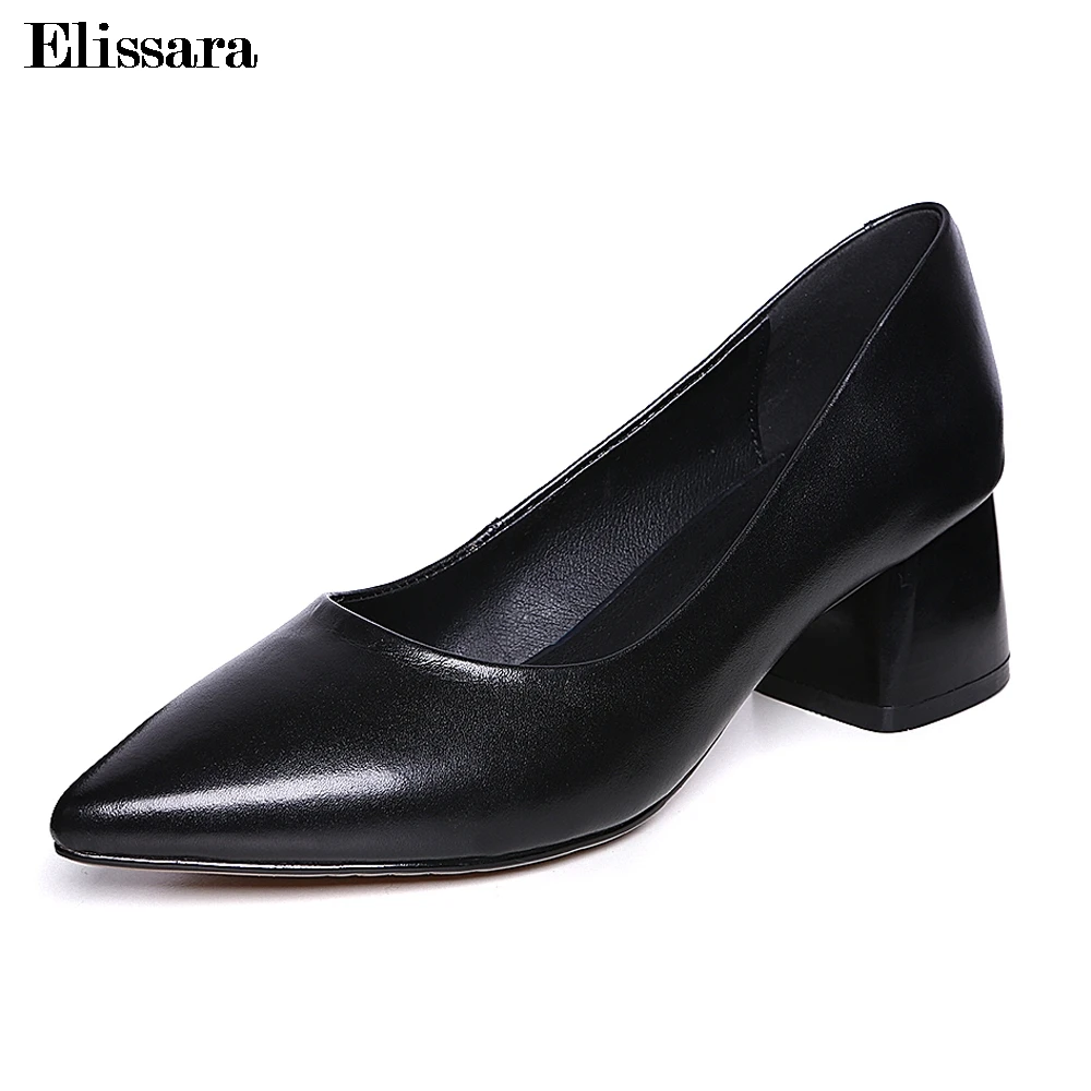 

Black Women's Real Leather Mid Heels Pumps Shoes for Woman Office Pumps Shoes Block Heel Shoes Plus Size 33-42 Elissara