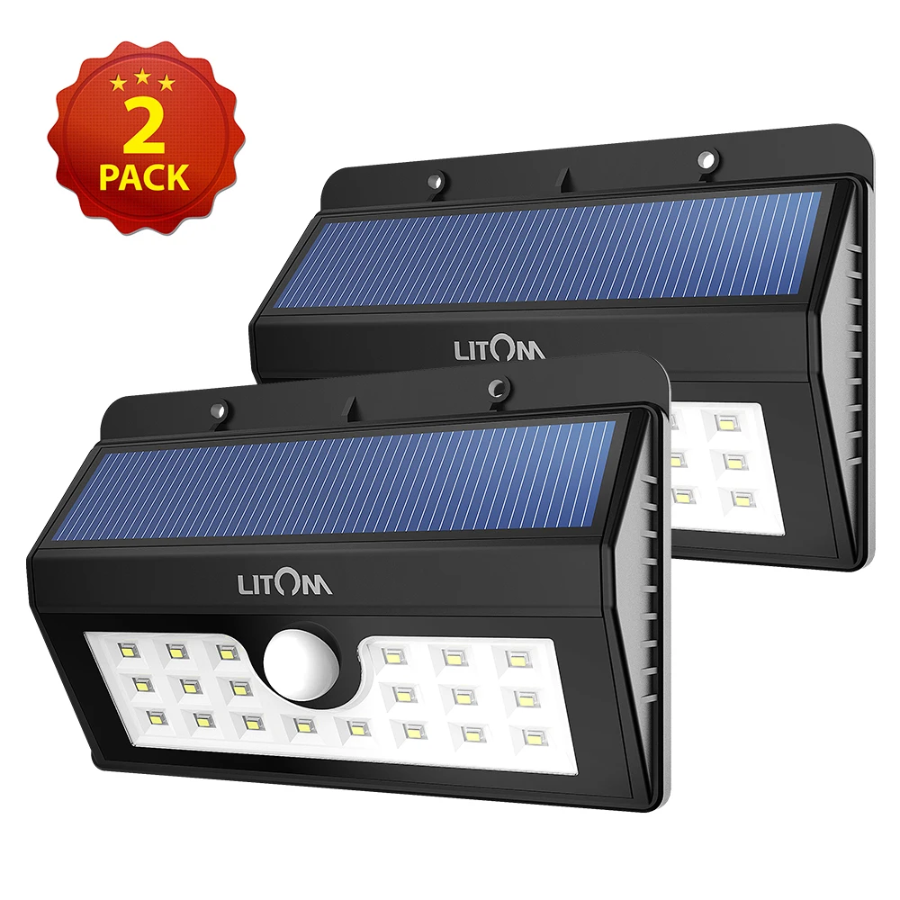 

2 Pack Litom 20 LED Motion Sensor Solar Light Lamp Outdoor Garden Three Intelligent Modes Weatherproof Lampe Solaire Exterieur