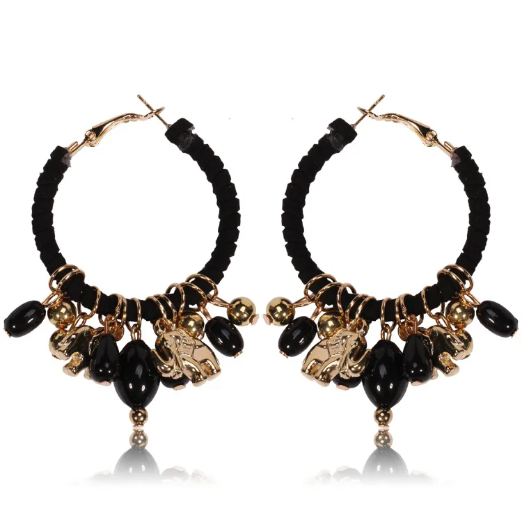 Роскошные большие круглые серьги-кольца в стиле барокко, милые бархатные серьги-кольца со слоном и кисточками Brinco Argola Creole Jewelry Pendientes Aros - Окраска металла: Black