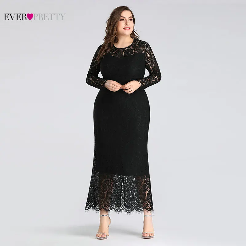 Robe De Soiree Ever Pretty EZ03077 ТРАПЕЦИЕВИДНОЕ ПЛАТЬЕ С Длинным Рукавом, длина до середины икры, полностью кружевное черное платье Русалочки для мамы невесты