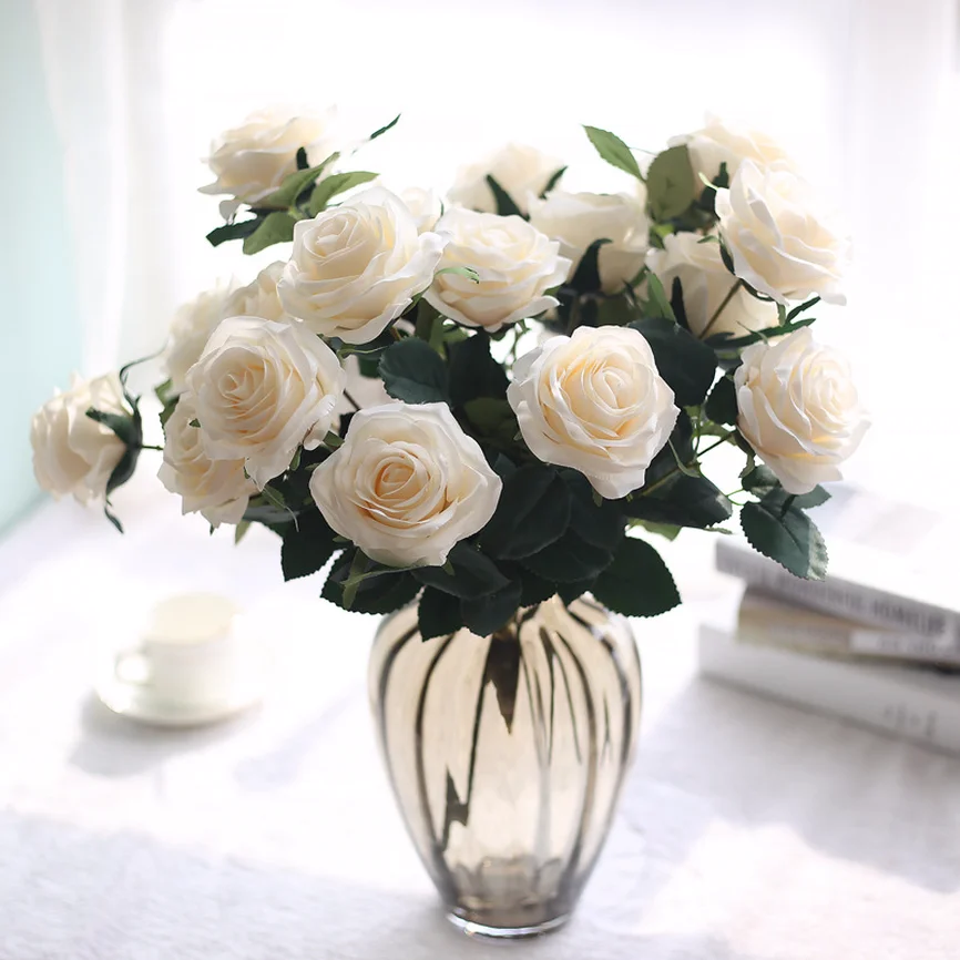 1 букет французских искусственных шелковых роз, букет цветов, искусственные цветы, Свадебный декор, вечерние цветы