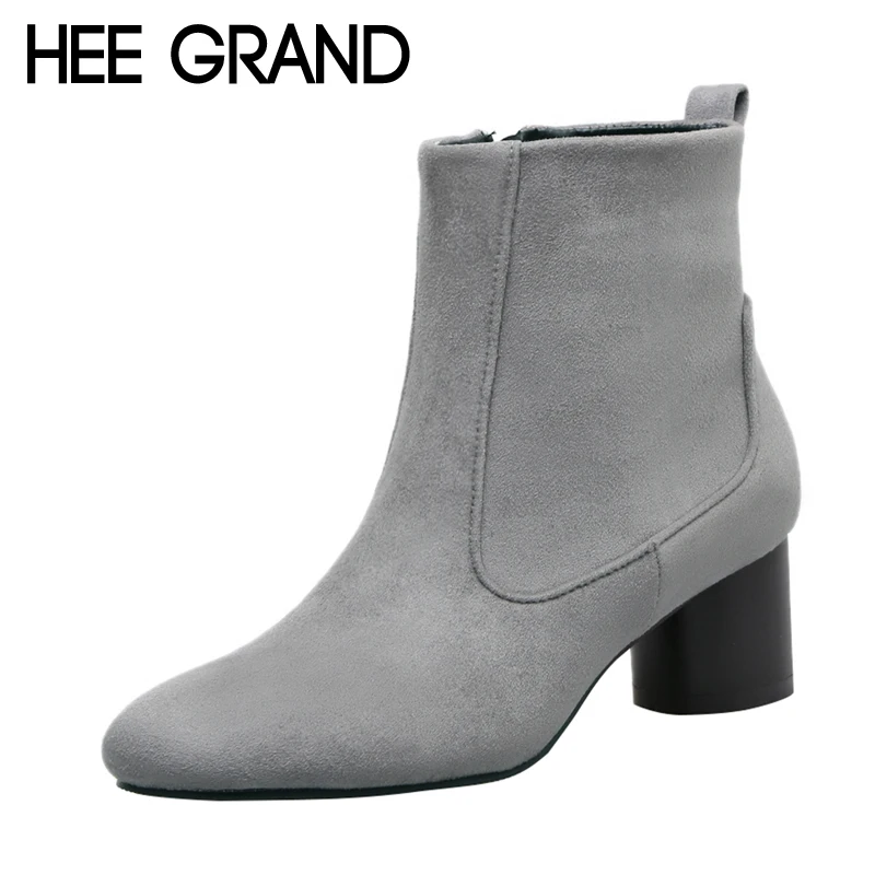 

HEE GRAND Women Sexy Ankle Boots 2017 New Winter Solid Flock Pumps Shoes Suede Square Heels Boot Shoes Woman Size 35-40 XWX6233