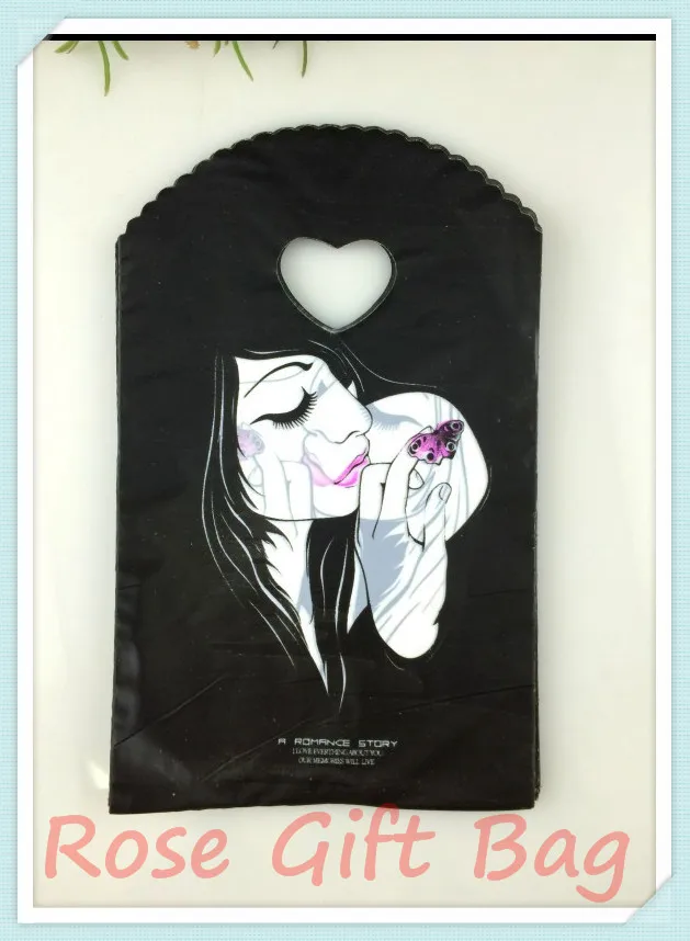 500pcs/lot Lady Print Black Plastic Bag 13x21cm Boutique Jewelry Charms
