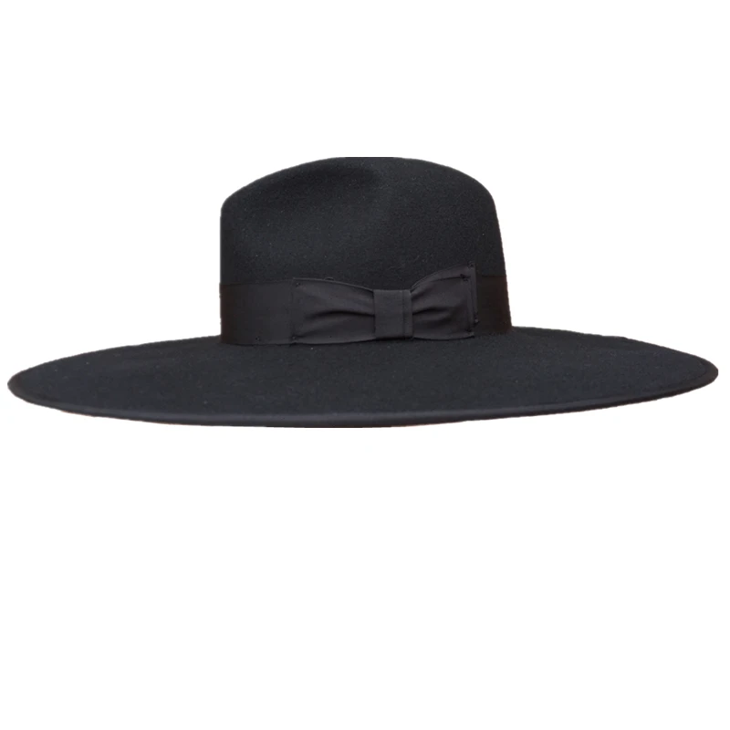 Женская Черная шерстяная фетровая шляпа с широкими полями