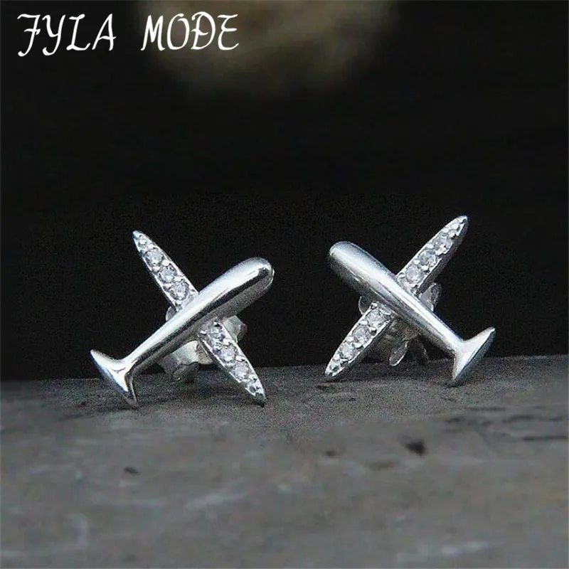 Fyla Mode 100 Real 925 Sterling Silver Aircraft Airplane Plane Stud