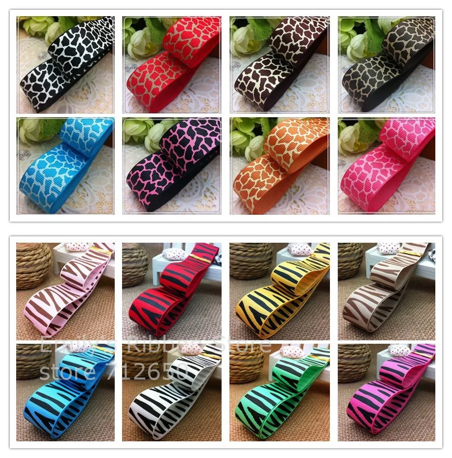 Free shipping 1'' (25mm) Leopard Zebra animal pattern printed ribbon Polyester Grosgrain Ribbon DIY hairbow clothing accessories | Дом и