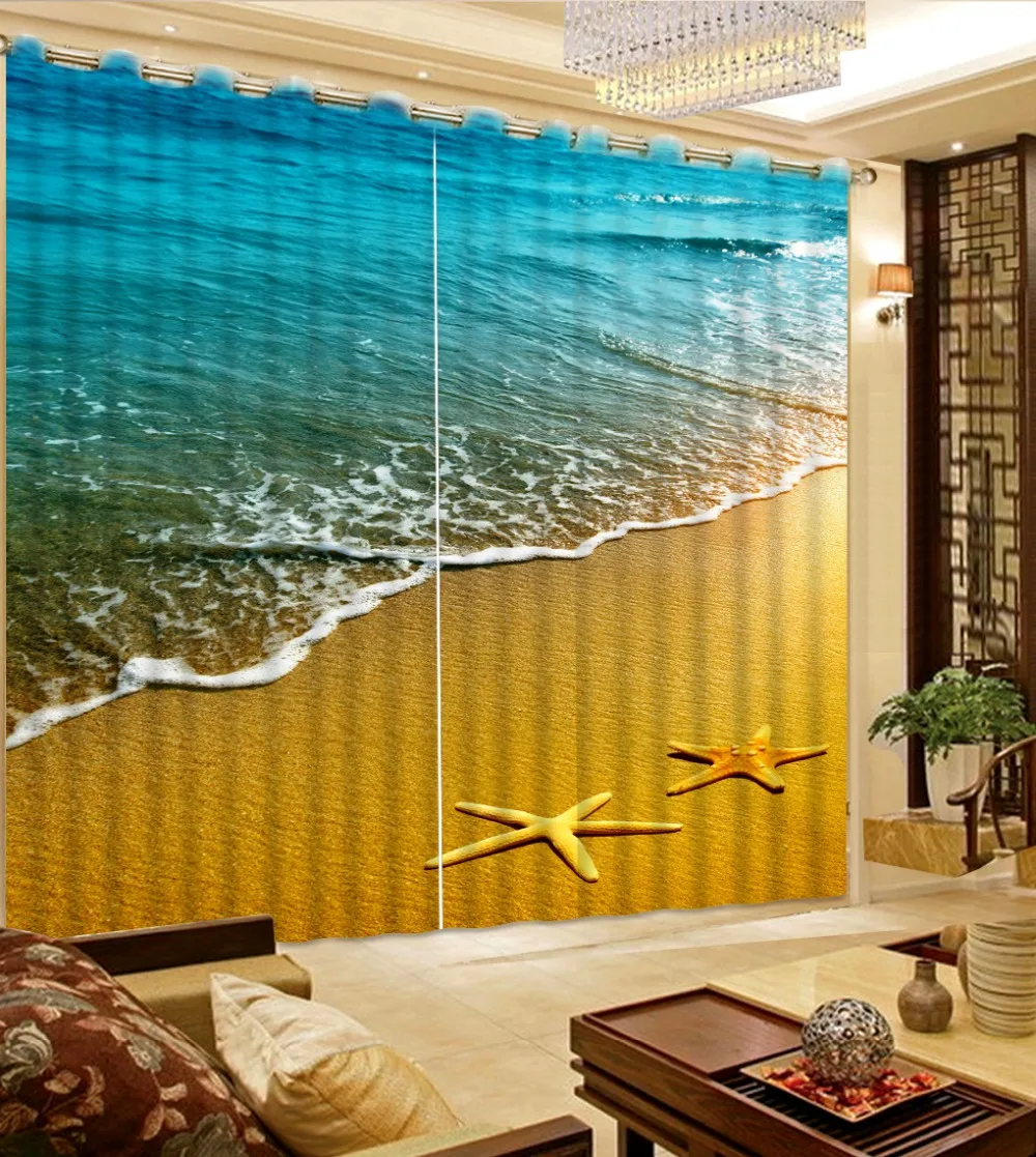Modern Sheer Curtains Photo 3D Starfish beach Curtain Fashion Fabric