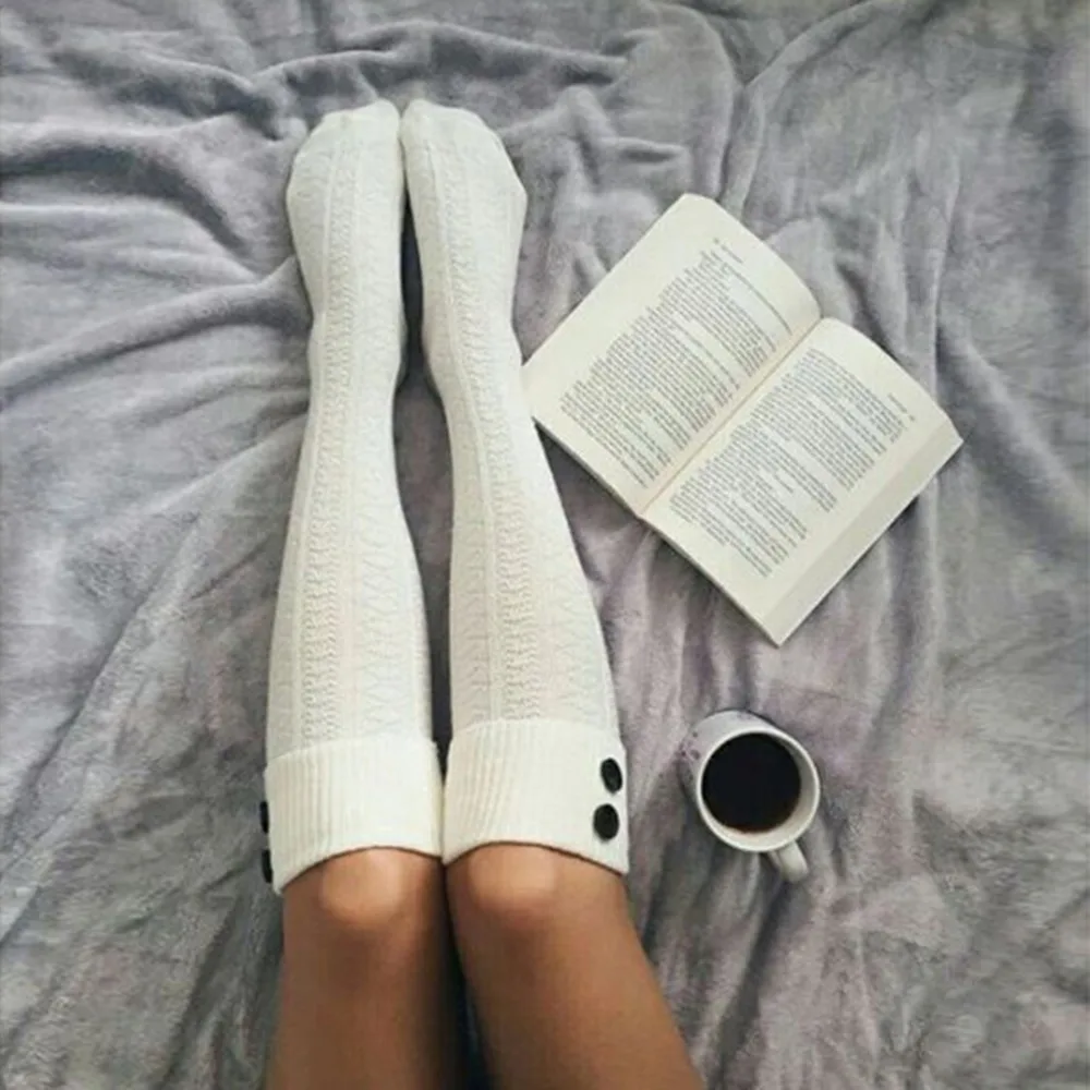 

Women Stockings Warm Thigh High Knee-Length Long Solid Button Stockings medias Sexy Stockings medias de mujer meia arras