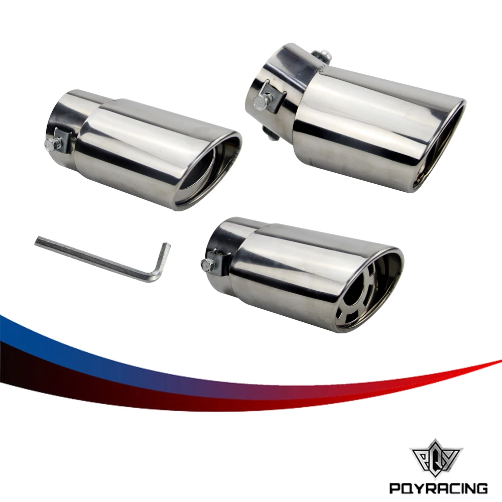 PQY Car Auto Round Exhaust Muffler Tip Stainless Steel Pipe Chrome Trim Modified Car Rear Tail