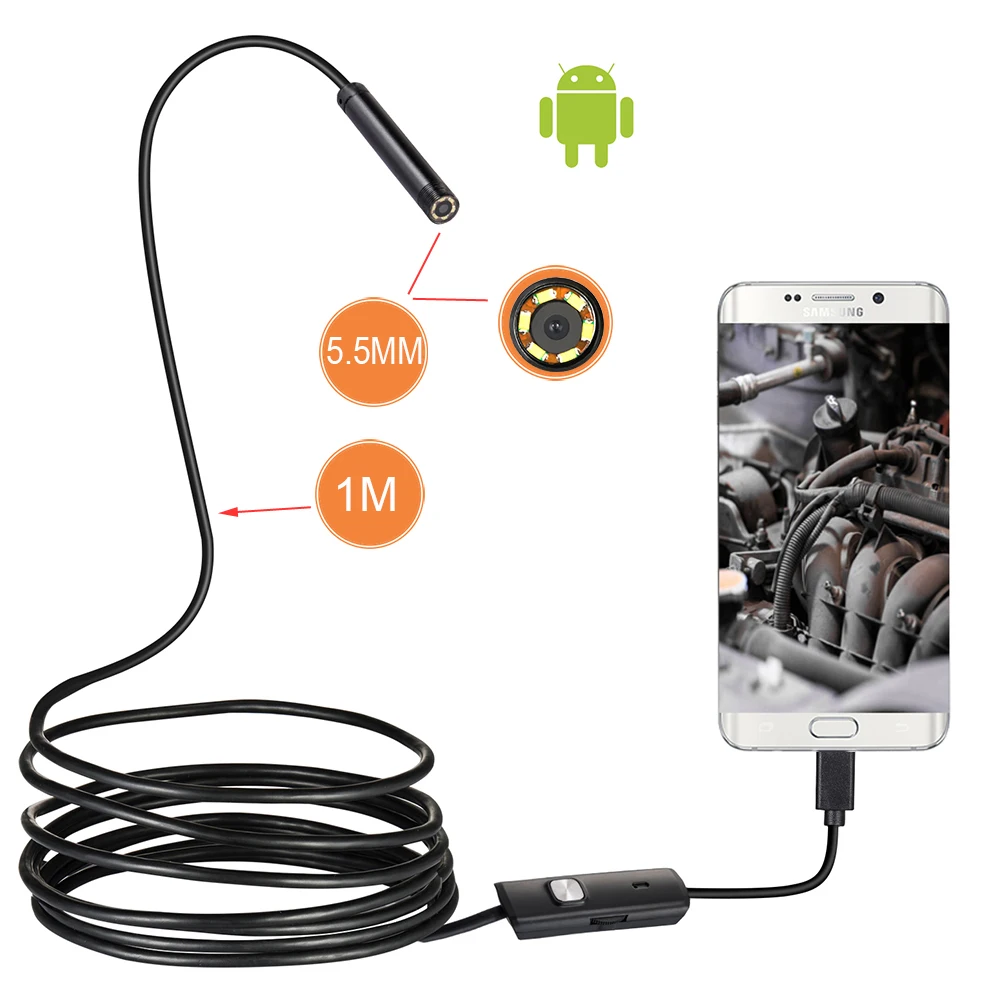 

1m/2m Waterproof Endoscope Mini HD Camera Snake Tube 5.5 mm Lens USB Inspection LED Borescopefor Android Phone PC