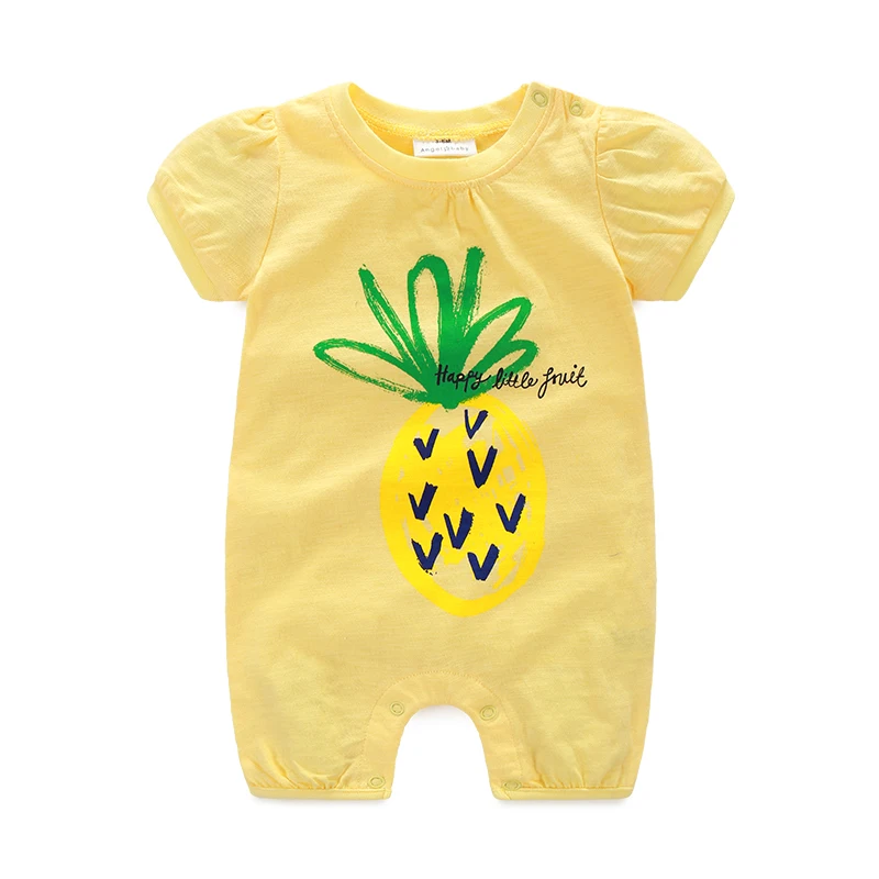 

Summer Newborn Baby Girl's Cute Rompers, With Red Watermelon Pattern & Yellow Pineapple Pattern Pure Cotton Crawling Clothing