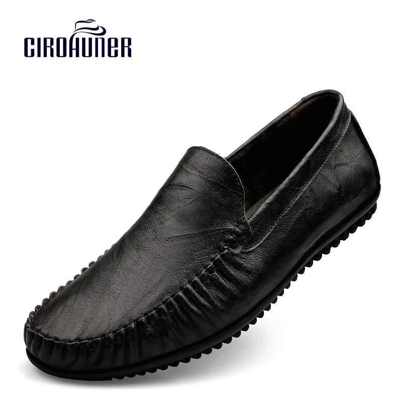 

CIROHUNER Men Genuine Leather Shoes Loafers Moccasins Leather Flats Slip On Men's Shoes Plus size