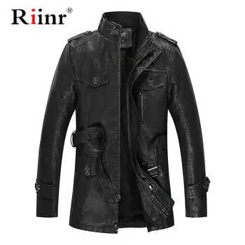 

Riinr New Winter High Quality PU Leather Jackets Men Autumn Solid Stand Collar Fashion Men Jacket Jaqueta Masculina
