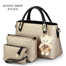 SUNNY TIENDA 3 Bags/set W/juguete del oso Ocasional En Relieve Bolsas Americana Bolsas De Hombro Mensajero de Las Mujeres Bolsos de Diseño de Alta Calidad