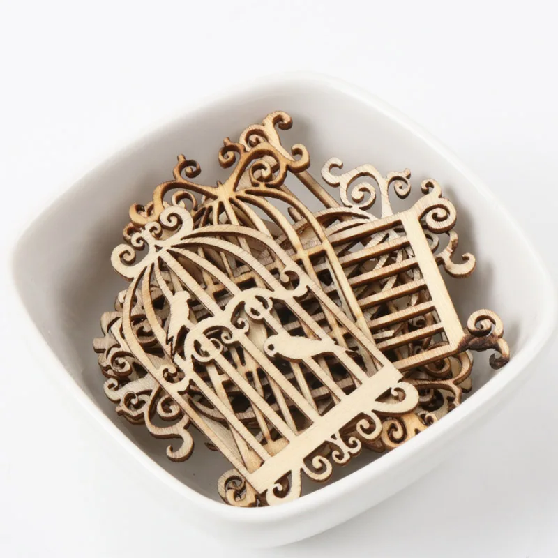 

Natural Birdcage Pattern Wooden Scrapbooking Art Collection Craft for Handmade Accessory Sewing Home 52x34mm 24pcs/1set MZ161