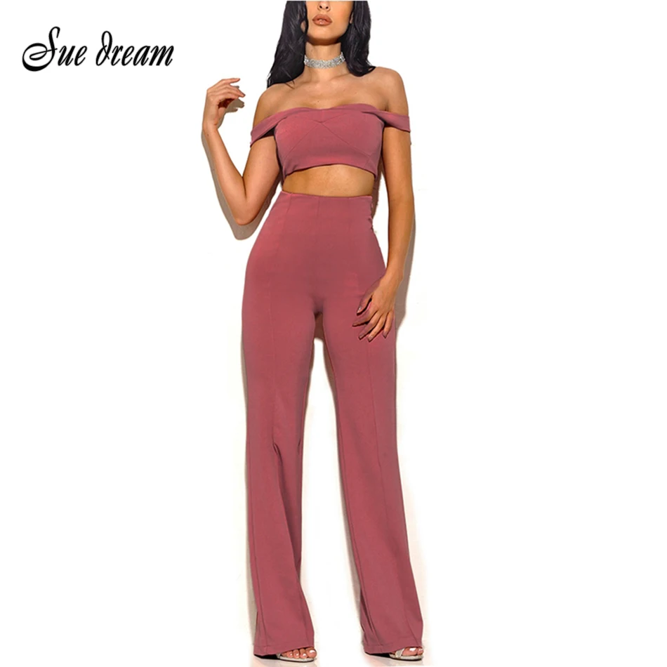 

2017 Summer new women pants sleeveless strapless two pieces pants sexy regular hollow out celebrity party blue pink pant vestido