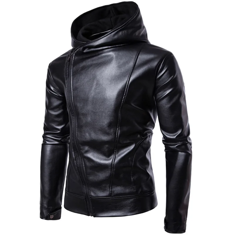 Mens Warm Leather Jackets PU Coats Fleece Solid Color Faux Fur Outerwear Faux Leather Motorcycle Jacket 3