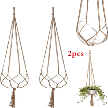 

2pcs jute plant hanger 47 Inches Plant Flower Hanger Macrame Jute for Indoor Outdoor Ceiling Deck Balcony Round and Square Pots