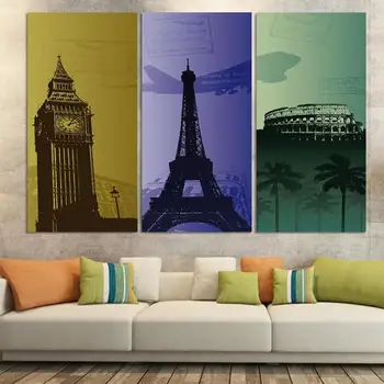 

3 Panel Modern Paris Effiel Tower Painting Picture City Building Landscape Painting Canvas Wall Art No Frame wholesale