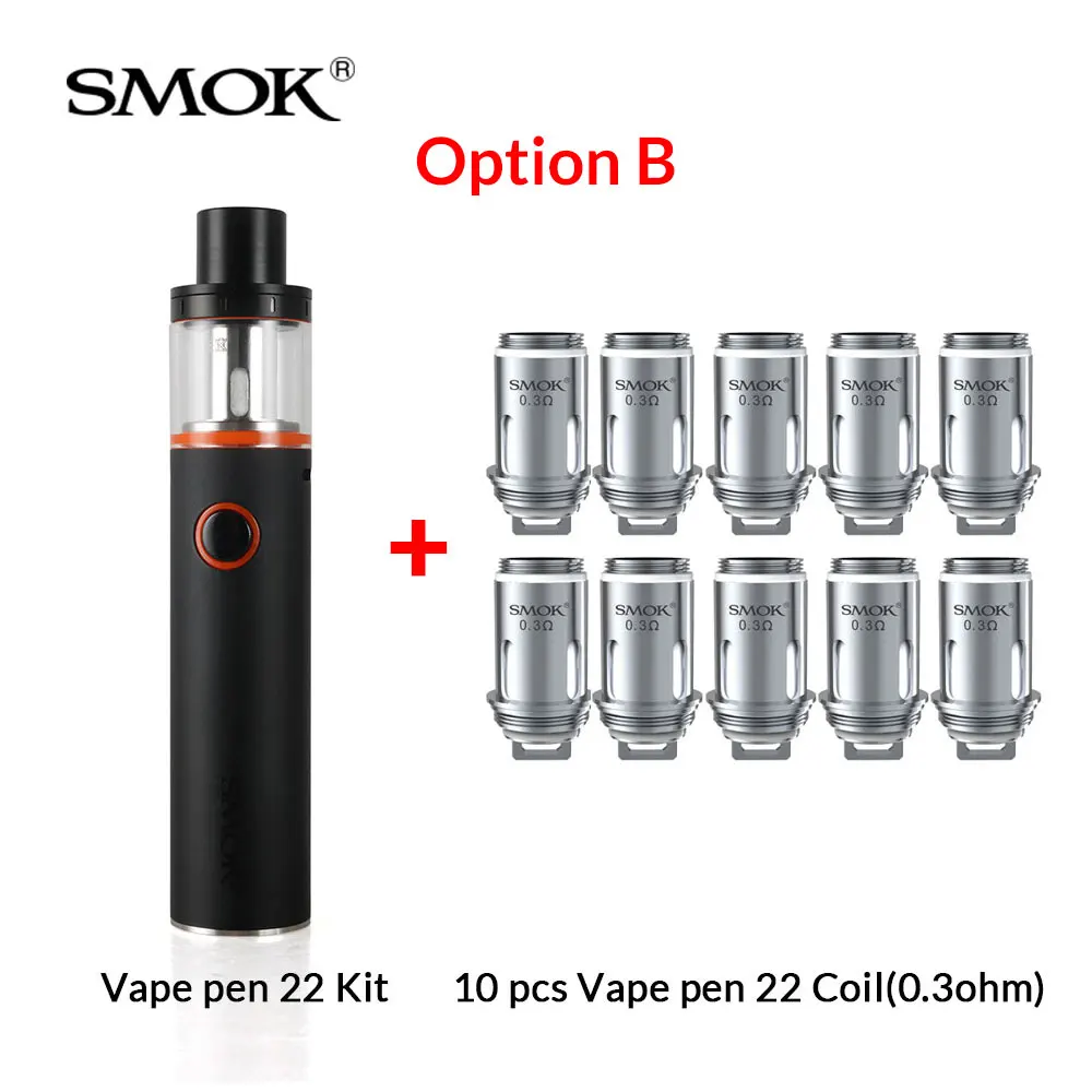 Original SMOK Vape pen 22 Kit with Built-in 1650mah Battery + 0.15/0.3ohm Dual Coils Atomizer Head For Electronic Cigarette Vape